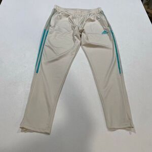 Adidas Men’s Track Pants Joggers Size L Cream Tan Teal Stripe Athletic Zip Ankle